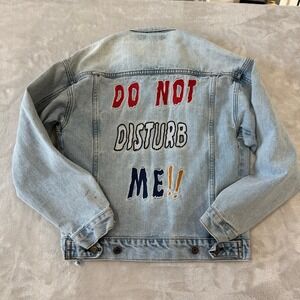 Forever 21 Denim Jacket Womens S Embroidered Patched Do Not‎ Disturb